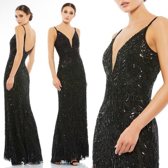 Mac Duggal Black Sequin Maxi Dress - Picture 1 of 9